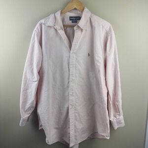 Ralph Lauren Yarmouth Mens 17.5 34 Orange White Striped Button Down Shirt FLAWED